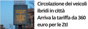 Scopri di più sull'articolo Circolazione libera per i veicoli ibridi od elettrici nelle ZTL di Bergamo